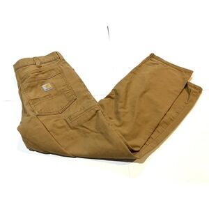 Carhartt Relaxed Fit Tan Canvas Utility Work Pants Men 34x27 Straight Leg